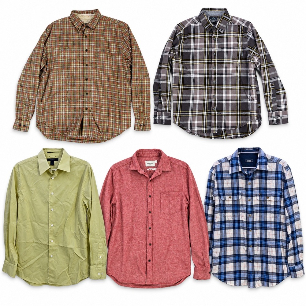 Mixed Brands Lot of 5 Men's M Button-Down Shirts Eddie Bauer Express Long Sleeve